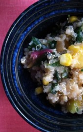 Summery Swiss Chard, Corn, Peach, and Quinoa Salad