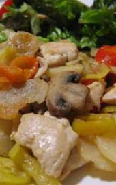 Chicken a la Cono, Debbie Style (Chicken with Potatoes, Mushrooms, & Vinegar Peppers)