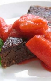 Chocolate Polenta Cake with Strawberry-Rhubarb Compote