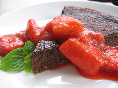 Chocolate Polenta Cake with Strawberry-Rhubarb Compote