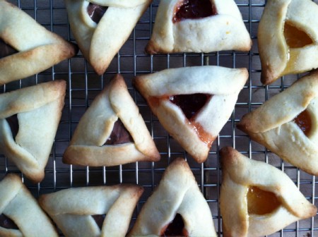nutella, strawberry, and peach hamantaschen for Purim