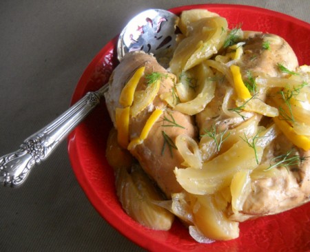 slow cooker chicken with fennel & meyer lemon