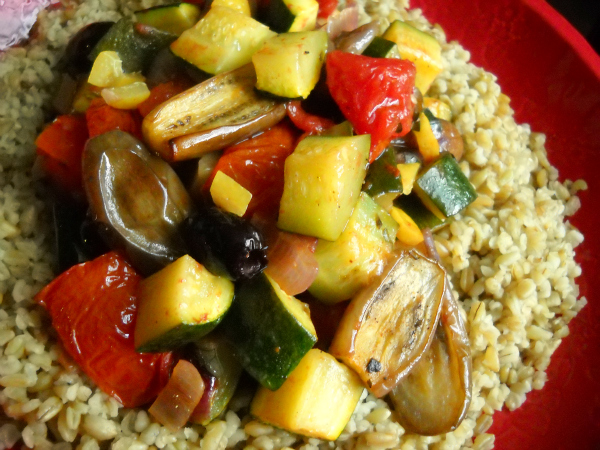 Roasted North African Ratatouille Over Freekeh