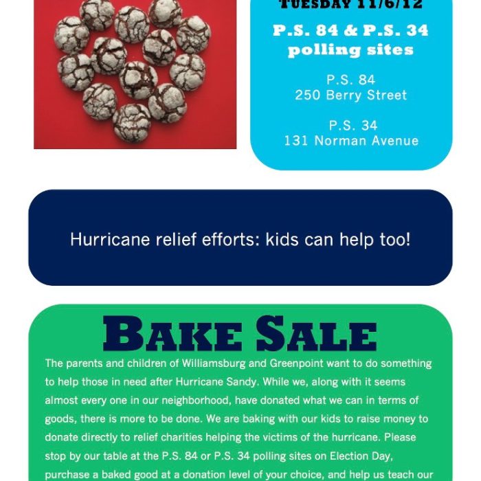 Spread the Word: Election Day Sandy Fundraiser Bake Sale