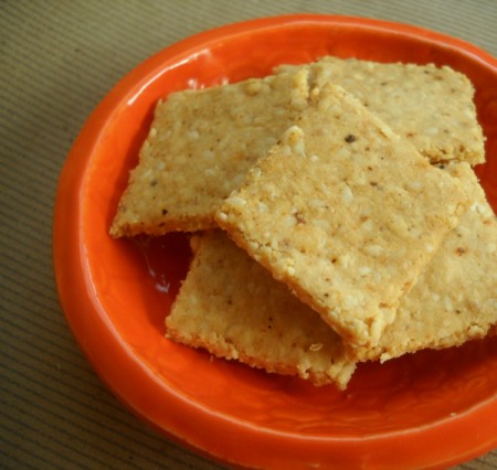 easy crackers made from almond flour, sesame seeds, and sesame oil