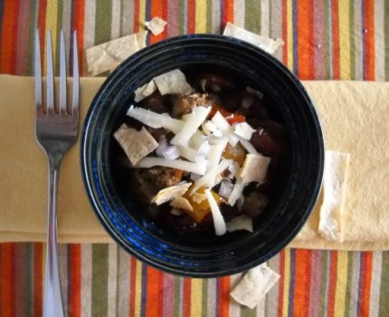 recipe for slow cooker chili made with Mexican chorizo sausage and beans